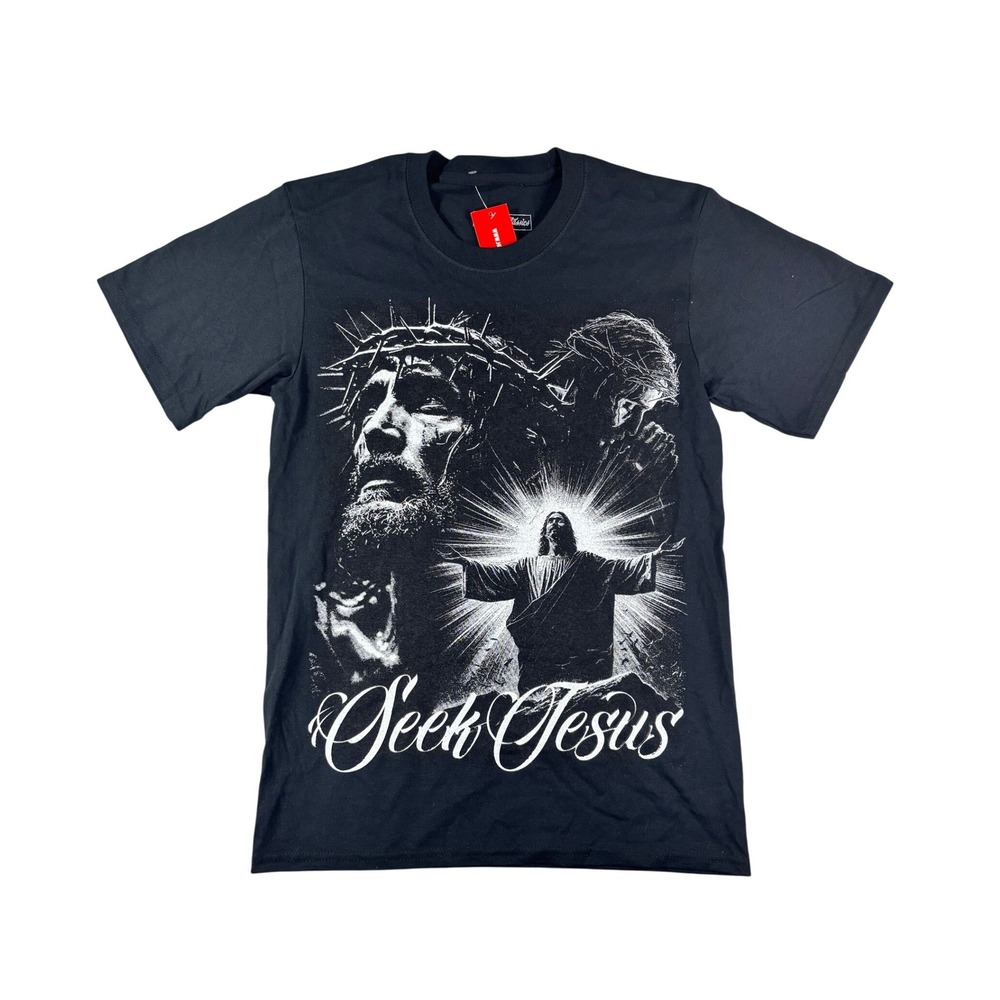 Headgear Classics Seek Jesus Graphic T-Shirt Black Romans 5:10 Mens Small NWT